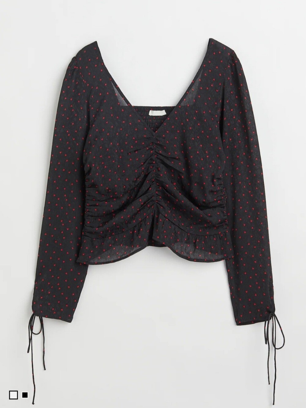 H&M Black/Hearts Puff Sleeved Peplum Blouse